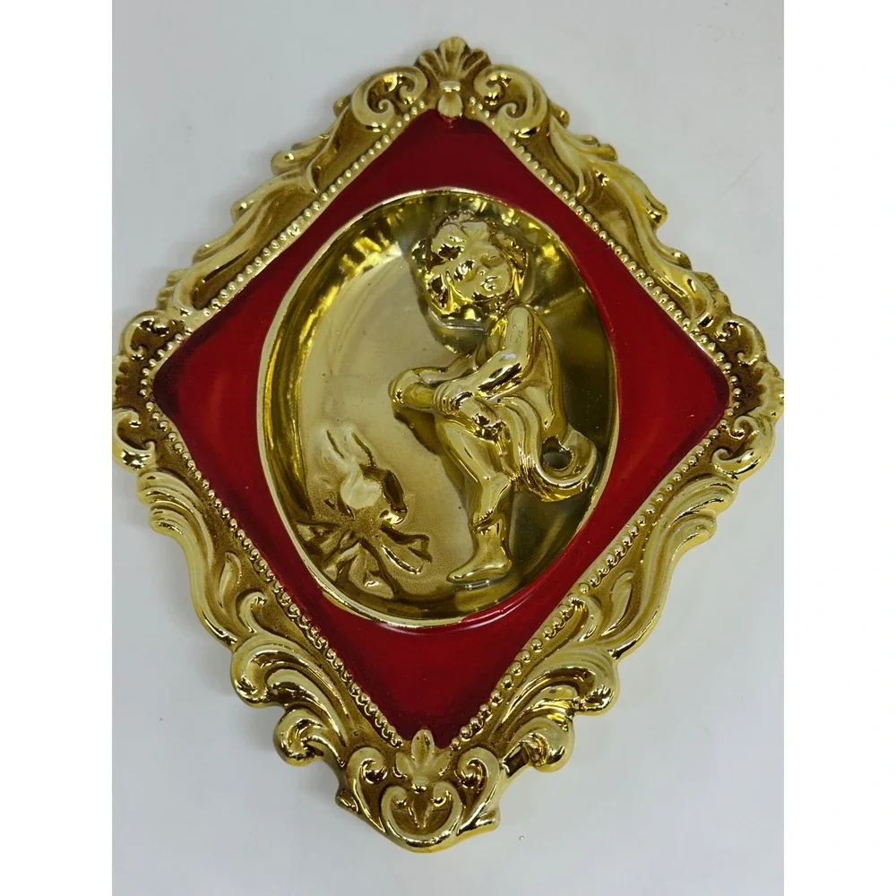 VTG Ardco Wall Cherub Plaques Gold Red Ceramic Japan Gaudy Home Decor 4 pc